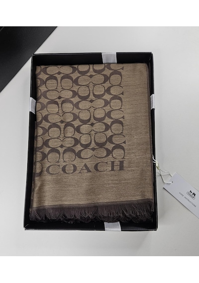 C Desen Yün İpek Şal İnce Kumaş Çift Taraflı Silk Scarfs Kahverengi