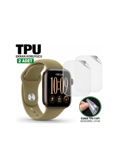 Apple Watch Series 12 42mm İle Uyumlu Ekran Koruyucu Tpu A3582 Şeffaf 2 Adet
