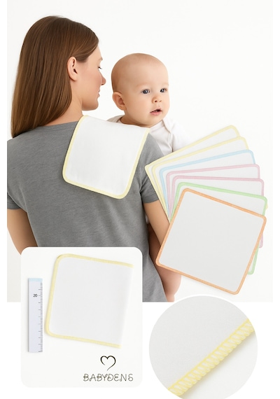 Babyden's Unisex 10'lu Yenidoğan ve Bebek Emzirme ve Ağız Bezi %100 Pamuk 20x20 CM Yumuşak Renkli Mendil 10'lu Set