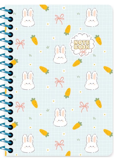 Keskin A6 Çizgili Karton Kapak Kawaii Defter - Tavşan Buz Mavi
