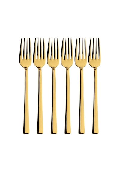 Tatlı Çatal Seti, Gold Renkli, 6 Adet Çatal Seti, Çelik, 16 Cm, Metalik Gold, Paslanmaz, Kutulu Diğer