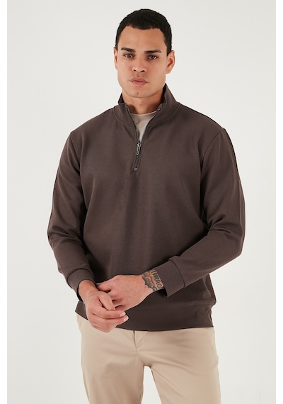 Buratti Pamuklu Regular Fit Yarım Fermuarlı Dik Yaka Erkek Sweat 5905470 Koyu Kahve