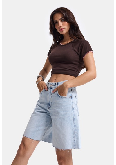 Itsbasic Kadın Ice 4s6-3 Midi Boy %100 Koton Relax Fit Denim Şort Ice Rengi