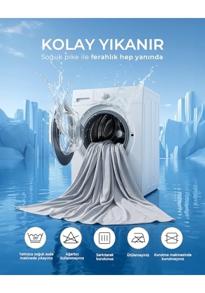Ice Chill Serinletici Pike Çift Kişilik 200x220 Cm Cooling Nano Kumaş Gri Açık Indigo