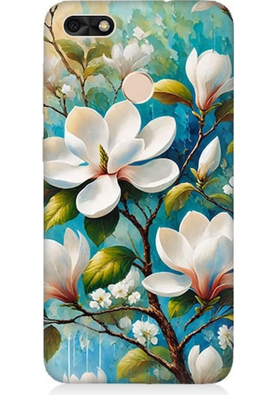 Huawei P9 Lite Mini Uyumlu Işıltılı Beyaz Çiçekler Desenli Silikon Kılıf Çok Renkli