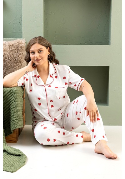 Nisanca Kısa Kol Gömlek Yaka Kadın Pinterest Pijama Takımı - Mevsimlik Kadın Pijama- Büyük Beden Bordo Nisanca Kısa Kol Gömlek Yaka Kadın Pinterest Pijama Takımı - Mevsimlik Kadın Pijama- Büyük Beden Bordo