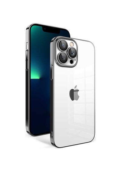 Zeyline Apple Uyumlu iPhone 13 Pro Max Kamera Korumalı Renkli Çerçeveli Zore Garaj Kapak-siyah
