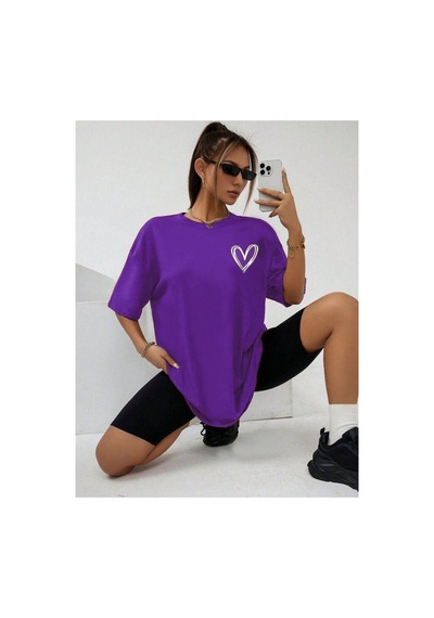 Medinenur Mini Kalp Baskılı Unisex Tshirt Mor