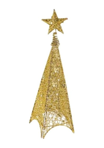 125 Cm Yılbaşı Tel Kule - 3 Boyutlu Altın Gold Renkli Lüks Dekoratif Kule Işıklı Çam Ağacı Alternatifi Diğer