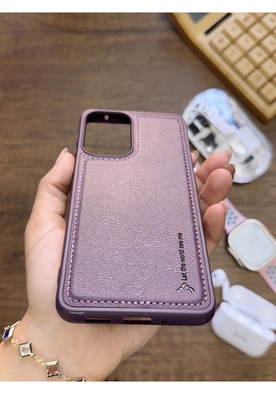 Samsung Galaxy A33 Uyumlu Premium Deri Dokulu Darbelere Karşı Dayanıklı Nazal Silikon Kılıf Mor