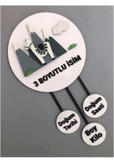 Hdrlazerdizayn Doğum Özellikli Ahşap Dağ Ve Deve Figürlü Kapı Süsü Çok Renkli