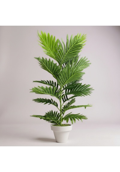100 Cm Yapay Areca Palmiyesi Premium Dekoratif İç Mekan Bitkisi Beyaz Plastik Saksı Yeşil