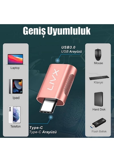 Livx Usb 3.0 To Type-c Çevirici Dönüştürücü Otg Adaptör Rose Gold Otgrg İkili Sku: Smg8690010631824