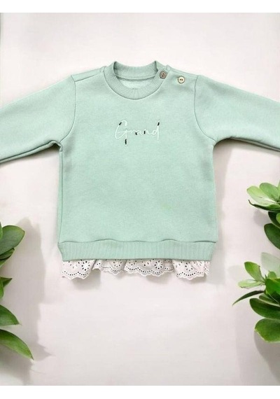 Divonette Kız Bebek Şardonlu Grand Yazılı Sweatshirt-15095 Mint