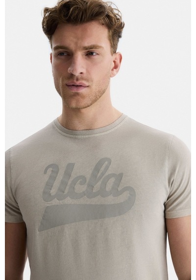 Ucla Margan Gri Bisiklet Yaka Baskılı Erkek Tshirt Gri
