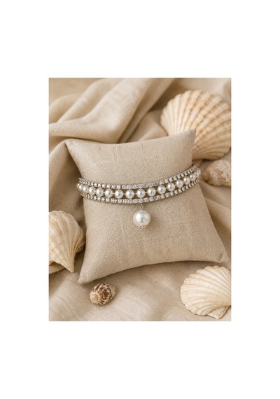 İnci Ve Zirkon Taşlı Choker Kolye Gümüş Renk Zarif Kadın Gerdanlık Gümüş - 900251357 Gümüş