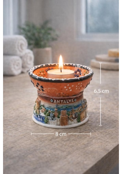 Masa Üstü Mum Aksesuarı Seramik Tealight Uyumlu Dekor Ürünü 6,5 Cm Ø 8 Cm Çok Renkli