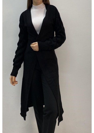 Onno Style Women Lüpenli Uzun Ceket Siyah