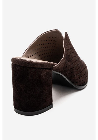 Luvishoes Toen Kahverengi Süet Hakiki Deri Kadın Kalın Topuklu Terlik