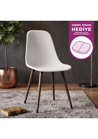 Vilinze Eames Kestane Ahşap Ayak Plastik Beyaz Sandalye