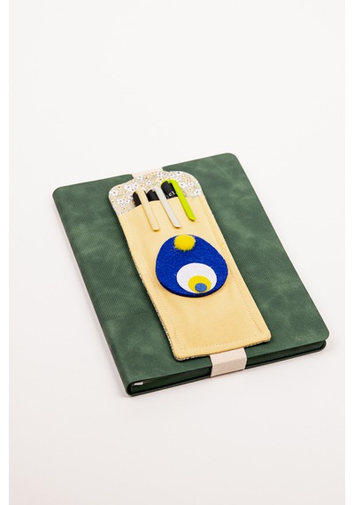 Defter Üstü Kalemlik A5 Lastikli Kalem Tutucu Kumaş Organize Sarı