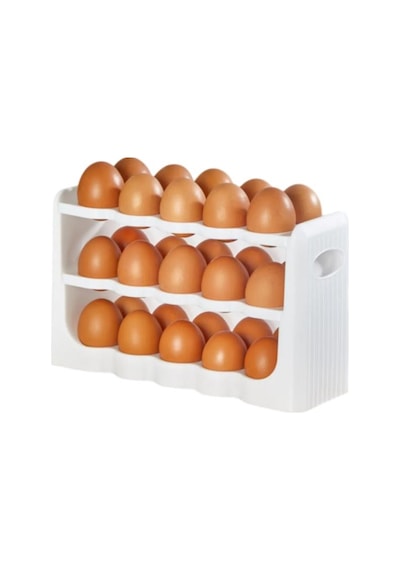 Flosoft 30 Lu Yumurta Organizer, 30 Bölmeli 3 Katlı Yumurtalık Buzdolabı Raf Düzenleyici Kutu Beyaz