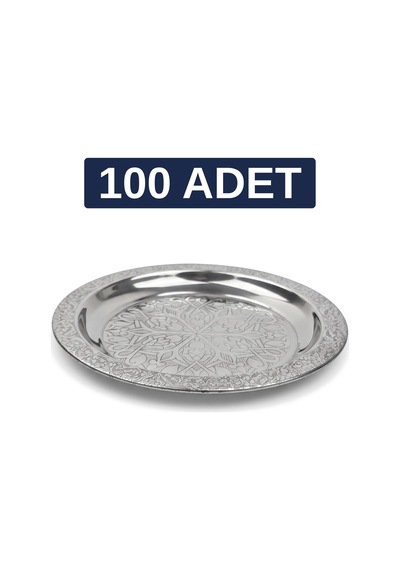 Binbir Trend 18 Cm İşlemeli Kenarlı Otantik Desenli Krom Çelik Meze Ve Servis Tabağı 100 Adet