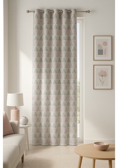 Dessin Halkalı Fon Perde Pudra 140x260 Pudra
