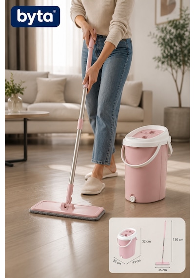 Büyük Tablet Mop Seti 16 L Pedallı Temizlik Kovası Ve Mikrofiber Mop 360 Döner Başlıklı Paspas Seti