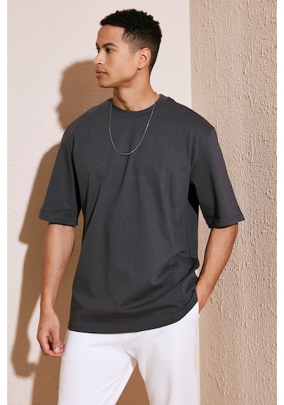 Buratti Pamuklu Oversize Bisiklet Yaka Basic Erkek T Shirt 5902365 Antrasit