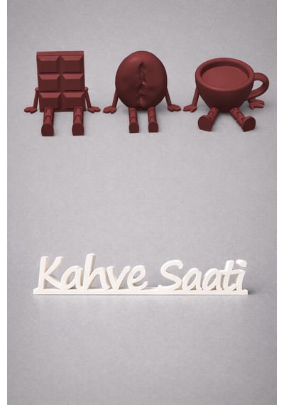 Kahve Saati Dekoratif Yazı + Sallanan Ayaklı 3 Lü Figür Seti Kahve Köşesi Mutfak Süs