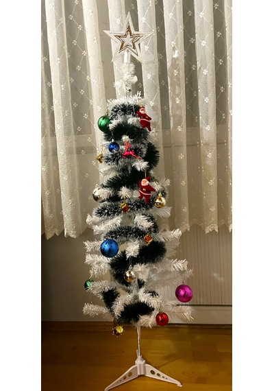 120 Cm Beyaz Yılbaşı Çam Ağacı Seti Süs+led Işık+tepelik