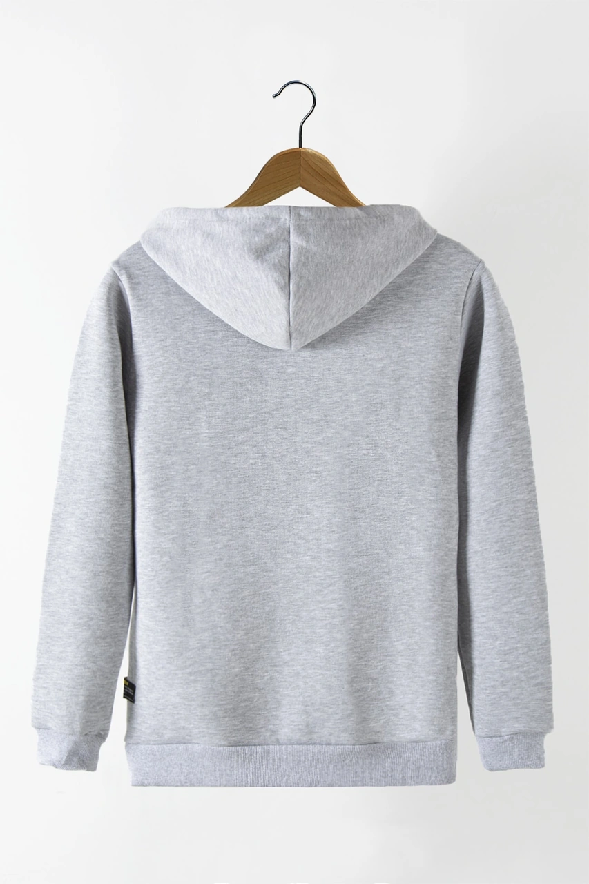 Terapi Men Erkek Gri Kapüşonlu Kanguru Cepli Basic Hoodie Sweatshirt Gri