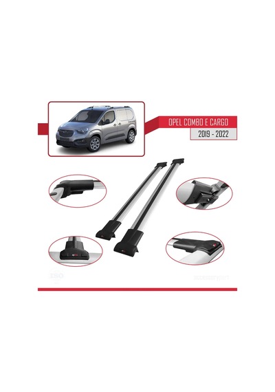 Opel Combo E Panelvan 2019-2022 Arası İle Uyumlu Fly Model Ara Atkı Tavan Barı Gri