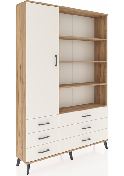 Arges Dolap 8 Raflı 6 Çekmeceli Tek Kapaklı 132x30x195 Çam-a... Çam