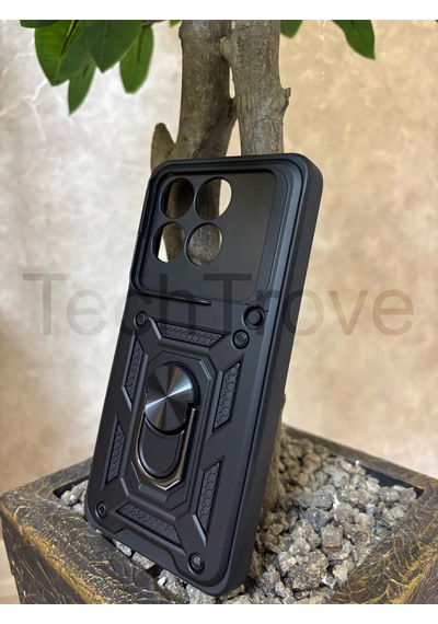 Poco F6 Pro Kılıf Kızaklı Kamera Korumalı Yüzüklü Standlı Tank Kapak