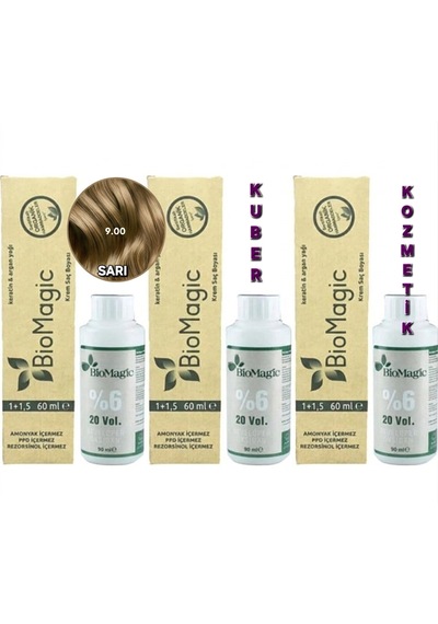 Biomagic 9.00 Sarı Organik İçerikli Amonyaksız Kalıcı Saç Boyası 3 Boya+ 3 Oksidan
