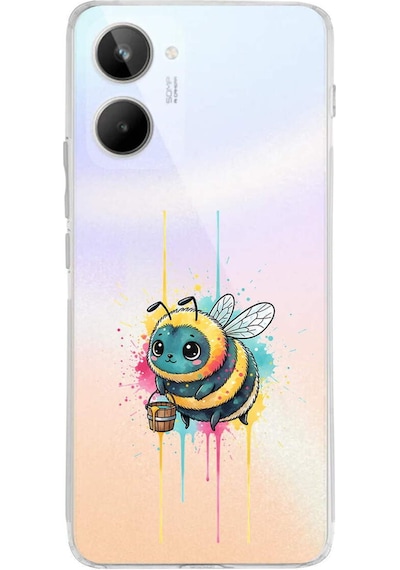 Realme 10 4g İle Uyumlu Splash Arı Tasarımlı Şeffaf Silikon Kılıf Şeffaf