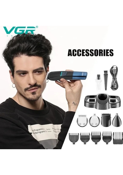 V-108 10 İn 1 Profesyonel Erkek Bakım Seti - Standlı, Led Ekranlı Saç Sakal Ve Vücut Tıraş Makinesi