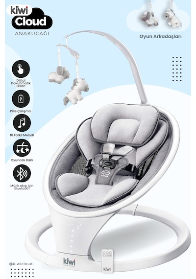 Kiwi Cloud Otomatik Sallanan Anakucağı Bluetooth, Kumanda, Dokunmatik Ekran, Ultra Konforlu Kumaş