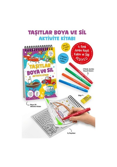 Taşıtlar - Boya Ve Sil Aktivite Kitabı / 3 Yaş +