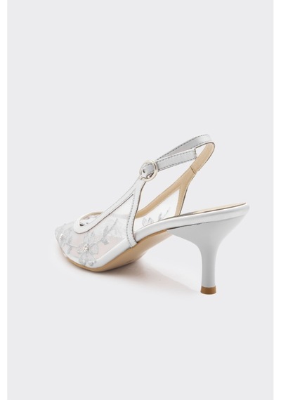 Derinet Bilekten Bantlı İşlemeli Kadın Abiye Ayakkabı Gümüş GÜMÜŞ