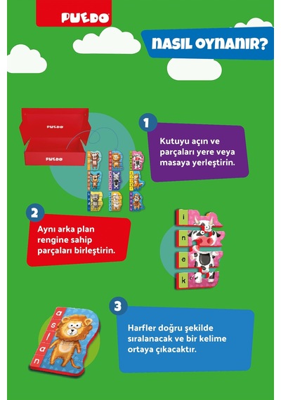 Puedo İlk Kelimelerim Eva Puzzle Hayvanlar 41 Parça Eğitici 3+ Çocuk Oyuncak Seti