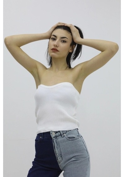 Kadın Modern Stil Likralı Triko Ekru - P-019895 Büstiyer Çok Renkli