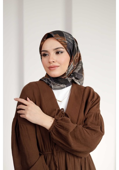 Mimiyum Nota Desen Soft Eşarp Füme Karamel