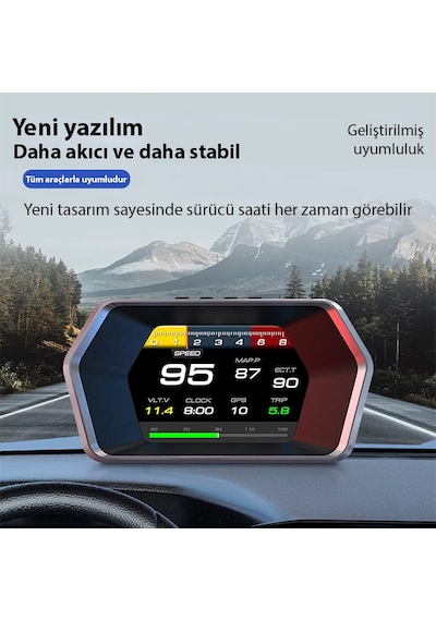 Ally P17 Hud Obd2 & Gps Çift Sistemli Araç Bilgisayarı Dijital Kilometre, Su Ve Yağ Sıcaklığı Ölçer, Hız & Alarm Göstergeli Oto Elektroniği