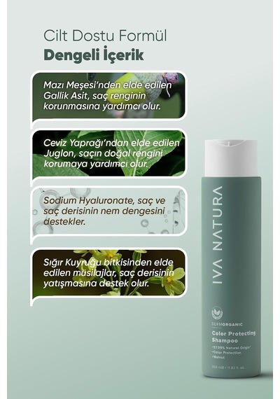 Organik Renk Koruyucu Siyah Şampuan, Isırgan Otu Ve Siyah Ceviz Özlü, Boyalı Saçlar İçin Doğal Renk Koruma, Parabensiz Ve Glutensiz, 350 Ml