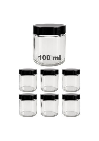 100 Ml Cam Kavanoz Şeffaf 100 Cc Krem Kavanozu Siyah Kapaklı Kozmetik Kavanoz 6 Adet Açık Yeşil - Beyaz