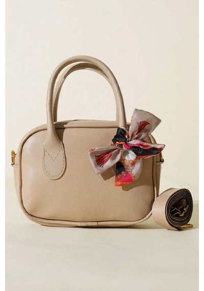 Names Bag Mini Baget Fular Detaylı El Çantası Omuz Çantası Ve Çapraz Çanta Krem