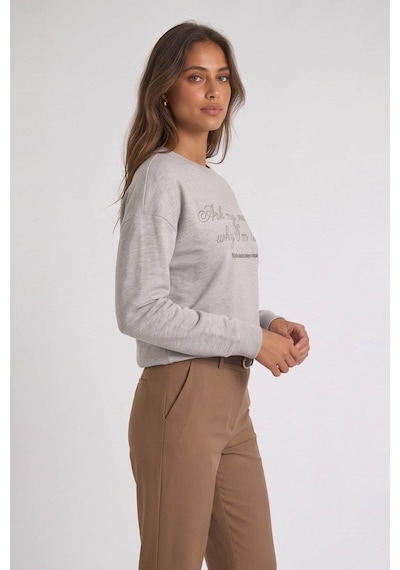 Fashion Friends Taşlı Gri Kadın Sweatshirt 26k0225k1